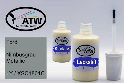 Ford, Nimbusgrau Metallic, 1Y / XSC1801C: 20ml Lackstift + 20ml Klarlack - Set, von ATW Autoteile West.